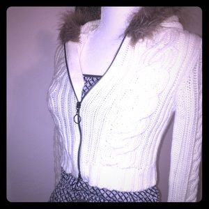 Cropped cable sweater hoodie